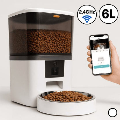 Distributeur croquette chat automatique connecté blanc 6 L 1 bol 2,4 GHz