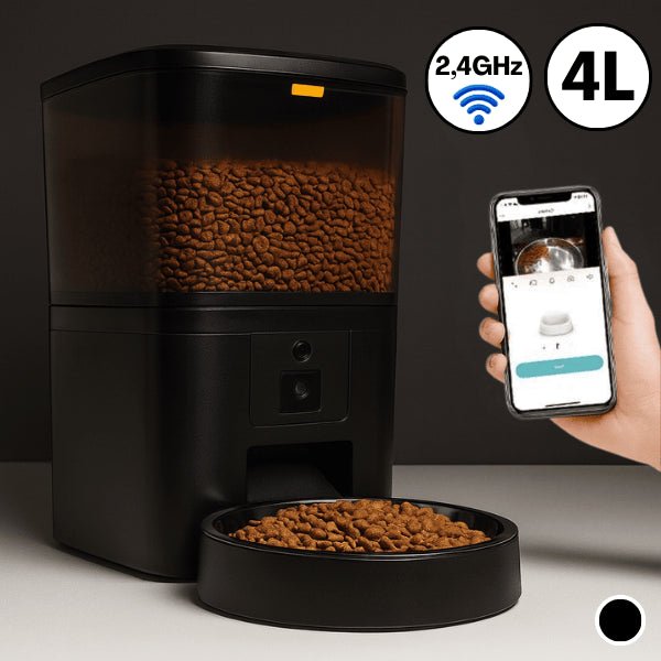 Distributeur croquette chat automatique connecté noir 4 L 1 bol 2,4 GHz
