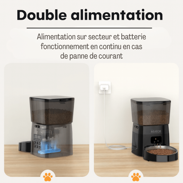 Distributeur croquette chat automatique double alimentation courant batterie