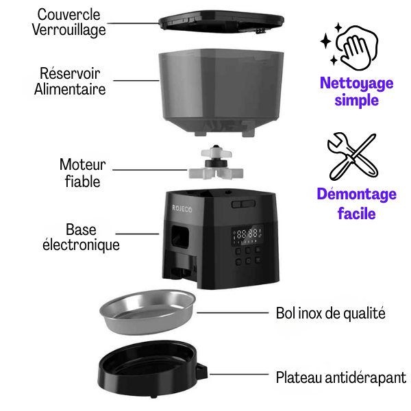 Distributeur croquette chat automatique facile à démonter nettoyer