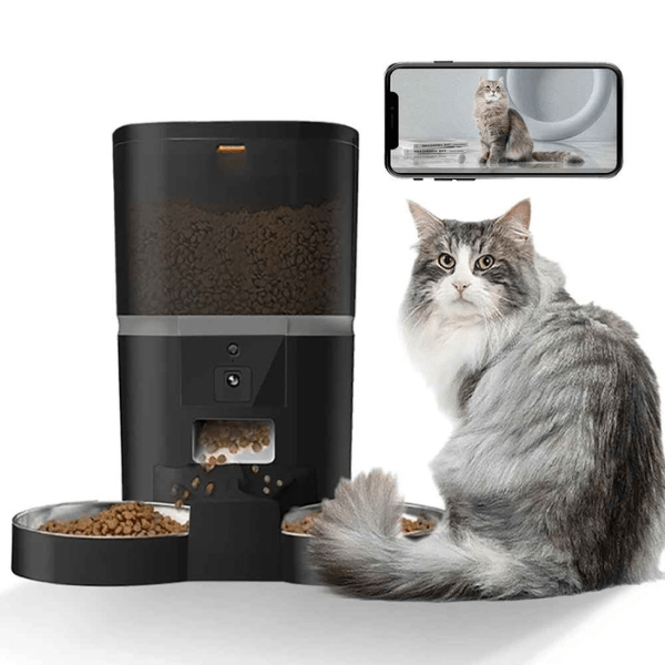 Distributeur croquette chat automatique application mobile wifi caméra 2 bols - Station FullControl™