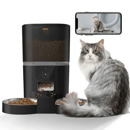 Distributeur croquette chat automatique application mobile wifi caméra 2 bols - Station FullControl™
