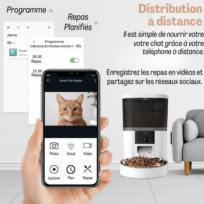 Distributeur croquette chat automatique ultra-connecté caméra photo voix enregistrement - Station FullControl™
