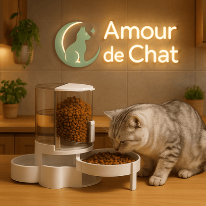 Distributeur croquette chat et eau automatique double chat repas surélevé - Whisker Multifonction™