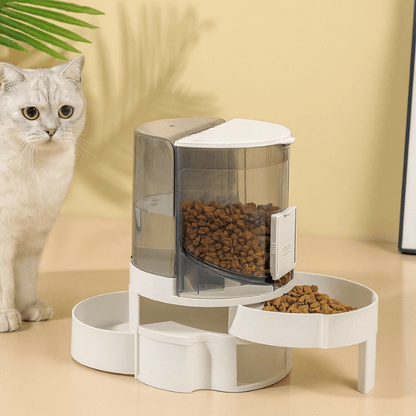 Distributeur croquette chat automatique double et bol eau félin gris - Whisker Multifonction™