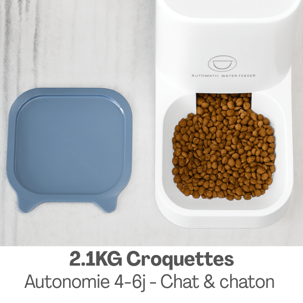 Distributeur croquettes chat grande capacité 2.1kg autonomie 4 à 6 jours pour chat et chaton DesignFeed™