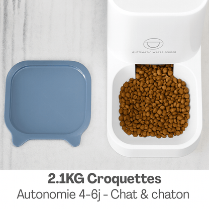 Distributeur croquettes chat grande capacité 2.1kg autonomie 4 à 6 jours pour chat et chaton DesignFeed™