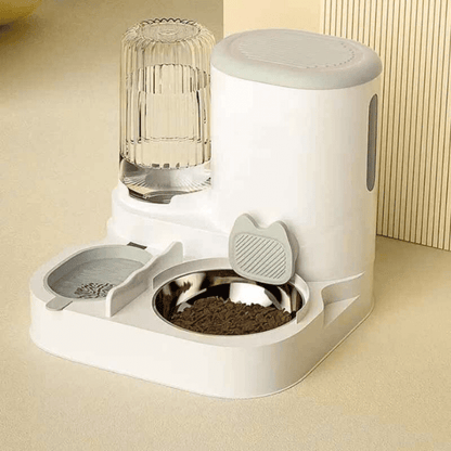 Distributeur croquettes chat et eau automatique 2en1 pratique gris bol inox - LuxeBowl™