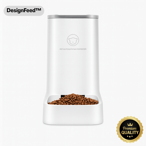 Distributeur croquettes chat automatique présentation produit avec croquettes DesignFeed™
