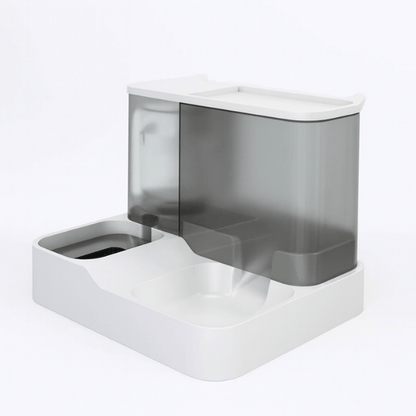 Distributeur croquettes pour chat 2en1 eau croquette compact gris | PurrCroq™