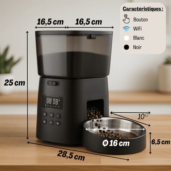 Distributeur croquettes pour chat programmable noir bouton wifi choix couleurs dimensions