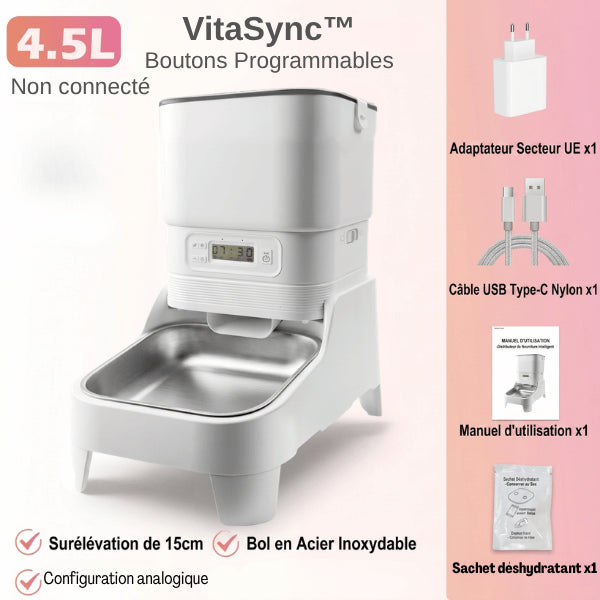 Distributeur croquettes programmable non connecté avec bol inox et support surélevé