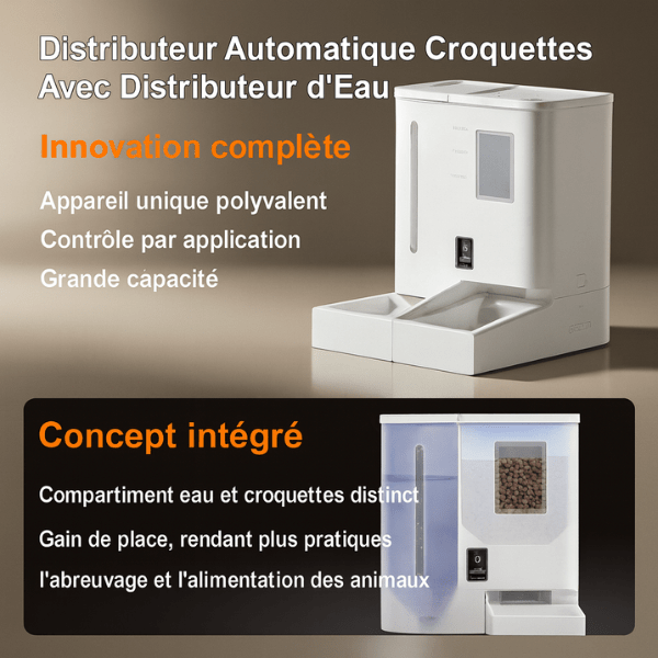 Distributeur de croquettes chat automatique 2en1 eau et croquette polyvalent grande capacité - FullFeeder™