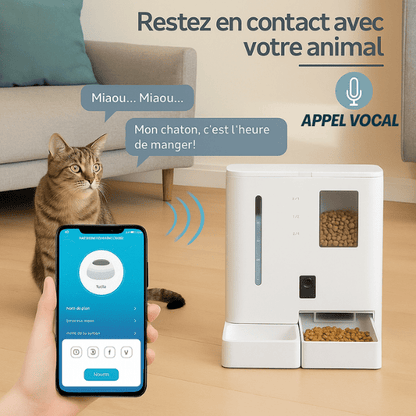 Distributeur de croquettes chat automatique connecté appel commande vocale application - FullFeeder™