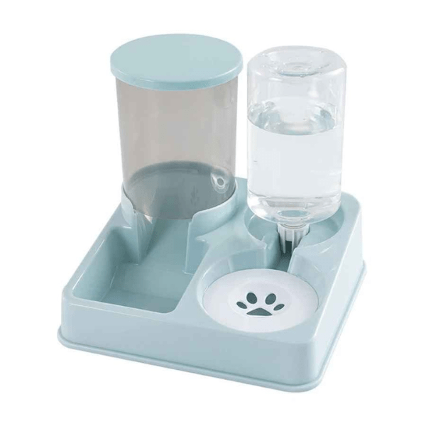 Distributeur de croquettes chat et eau automatique bleu ciel - Station2en1™