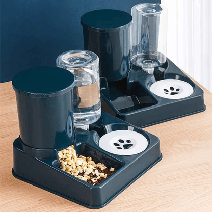 Distributeur de croquettes chat et eau 2en1 par 2 bleu marine automatique présentation - Station2en1™