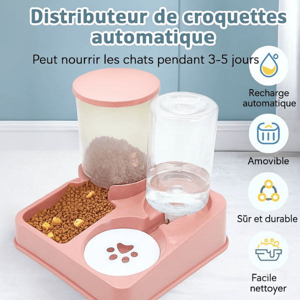 Distributeur de croquettes chat pratique recharge automatique amovible matériaux durables - Station2en1™