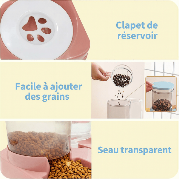 Distributeur de croquettes chat très facile à utiliser et remplir, filtre et conteneur transparent - Station2en1™