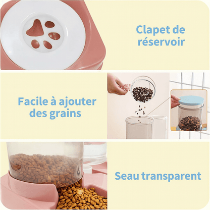 Distributeur de croquettes chat très facile à utiliser et remplir, filtre et conteneur transparent - Station2en1™