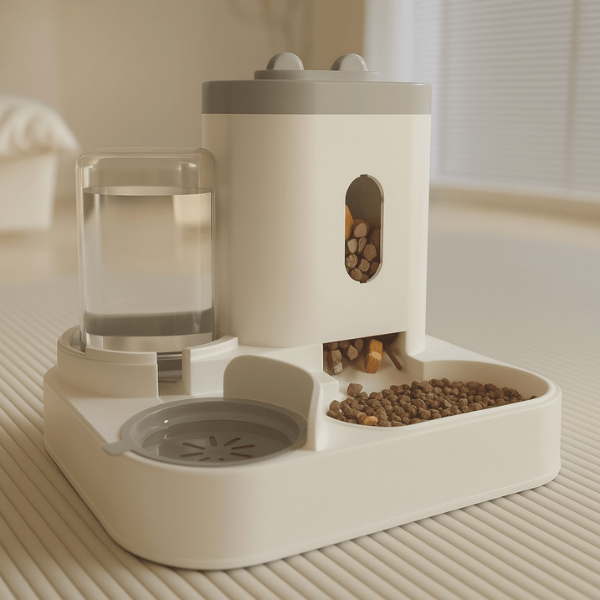 Distributeur de croquettes pour chat 2en1 gravitaire eau aliment automatique présentation - AutoCroq™