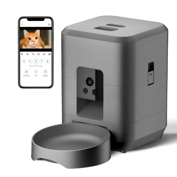 Distributeur de croquettes pour chat automatique caméra noir surveillance repas anti stress