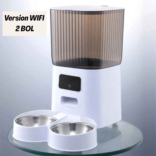 Distributeur de croquettes pour chat wifi 2 bol inox - AutoPilot Pro™
