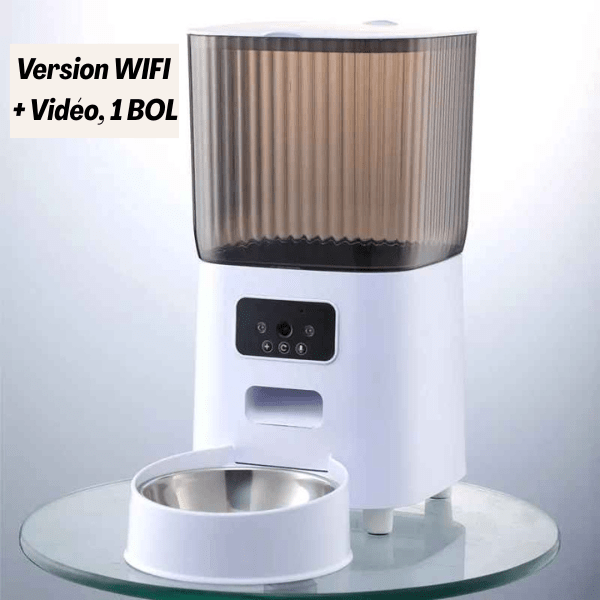Distributeur de croquettes pour chat wifi vidéo 1 bol inox - AutoPilot Pro™