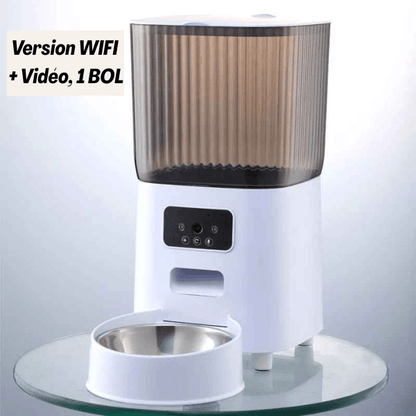 Distributeur de croquettes pour chat wifi vidéo 1 bol inox - AutoPilot Pro™