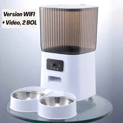 Distributeur de croquettes pour chat wifi vidéo 2 bol inox - AutoPilot Pro™