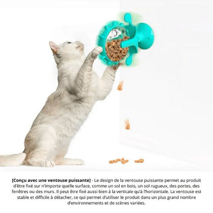 Distributeur de croquettes ventouse ultra puissante stable bleu jeu chat WhirlCatFeeder™