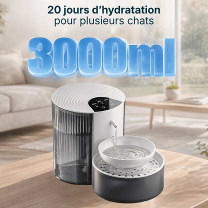 Distributeur eau chat 3L offrant 20 jours d'hydratation longue durée pour plusieurs chats
