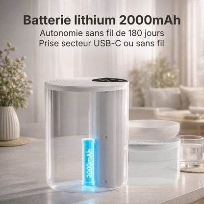 Distributeur eau chat sans fil avec batterie lithium 2000mAh longue autonomie 180 jours recharge USB-C
