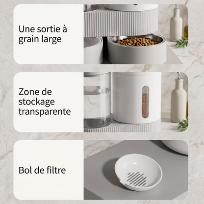 Distributeur eau et croquette chat avec bol filtrant et réservoir transparent grande capacité
