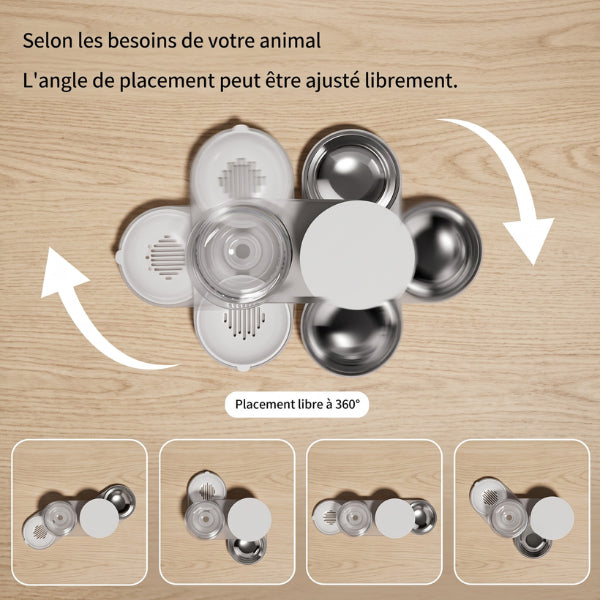 Distributeur eau et croquette chat avec placement libre orientable à 360°