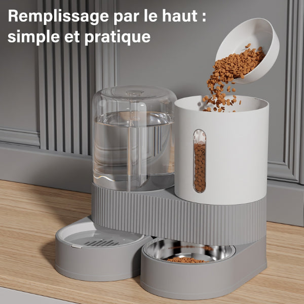 Distributeur eau et croquette chat avec remplissage supérieur rapide et réservoir grande capacité