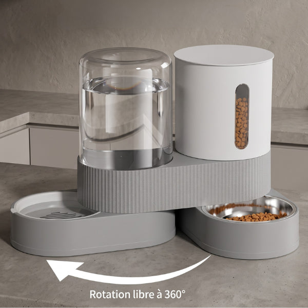 Distributeur eau et croquette chat modulable avec rotation 360° selon votre espace