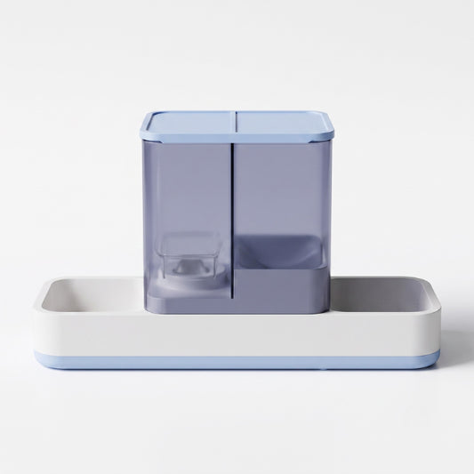 Distributeur eau et croquettes pour chat gravitaire avec double compartiment alimentation quotidienne