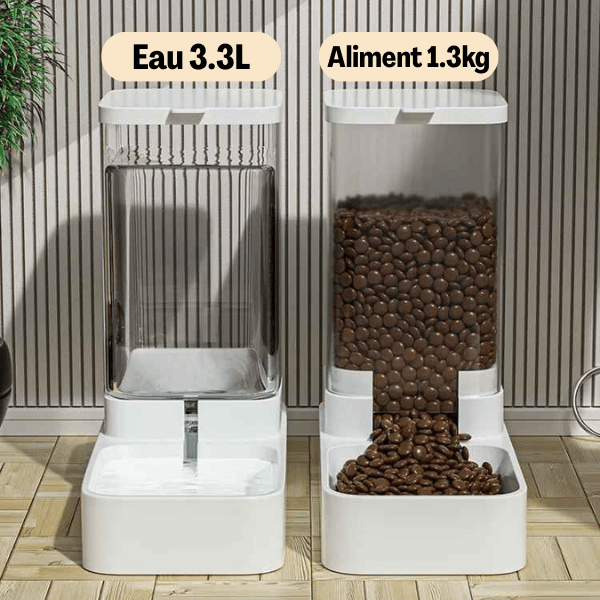 Distributeur eau et croquettes pour chat par 2 eau 3.3L et aliment 1.3kg - Essentiel Félin™