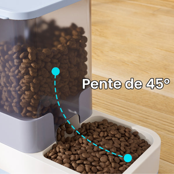 Distributeur eau et croquettes pour chat avec pente 45° anti blocage alimentaire