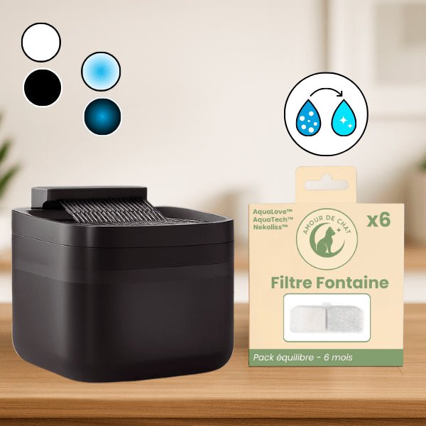 Fontaine à eau pour chat multi-jets stimulants noire option LED avec pack filtres