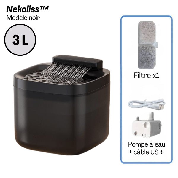 Fontaine à eau pour chat multi-jets stimulants noire 3 L filtre et pompe USB inclus