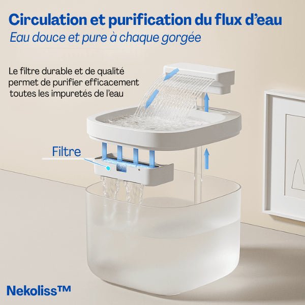 Purification et circulation d'eau de qualité grâce au filtre de la fontaine à eau pour chat