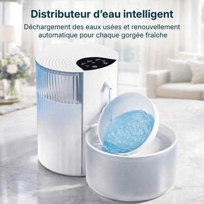 Distributeur eau pour chat vidant et renouvelant l’eau automatiquement