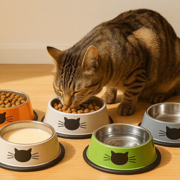 Gamelle chat inox blanc et autres couleurs avec repas félin tigré dans Croc'Miaou™