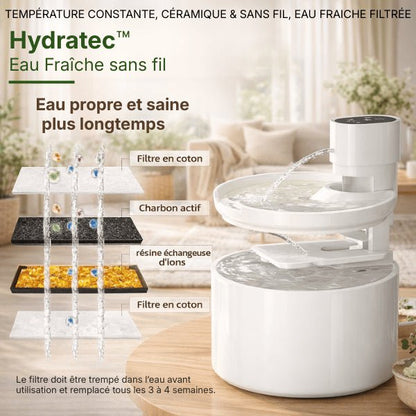 Filtration multicouche pour fontaine chat céramique sans fil qui garantit une eau pure et fraiche - Hydratec™