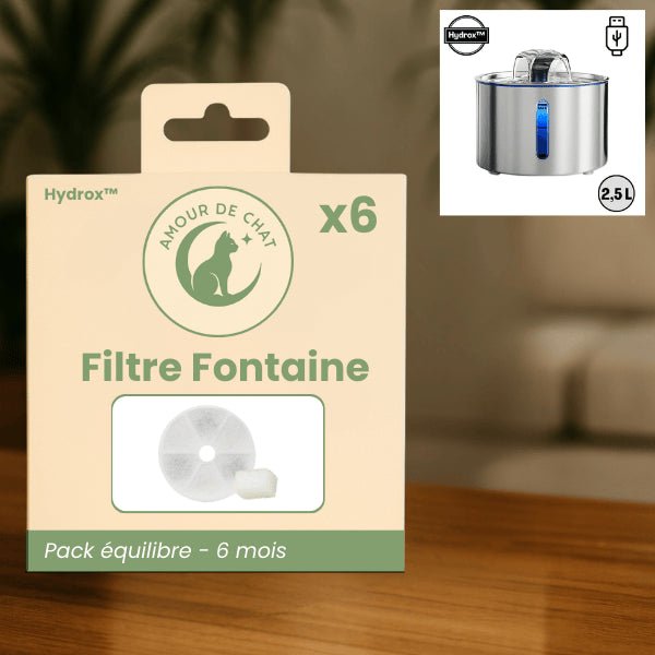 Filtre fontaine a chat multi-filtration meilleure hydratation eau saine fontaine inox Hydrox™