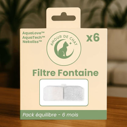 Pack filtres par 6 pour 6 mois d'eau saine de la fontaine à eau pour chat multi-jets stimulants