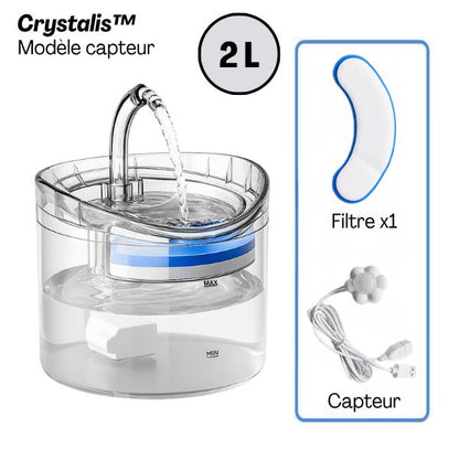 Fontaine à chat à robinet transparente option détecteur de mouvement avec filtre et câble USB - Crystalis™