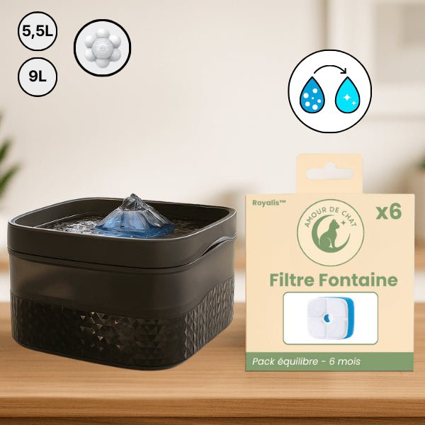 Fontaine à chat grande capacité 5,5 ou 9 L option capteur ou pack filtres -  Royalis™