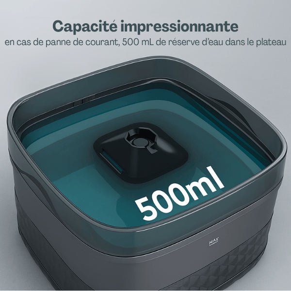 Fontaine à chat grande capacité avec bol de secours 500 ml en cas de coupure de courant - Royalis™